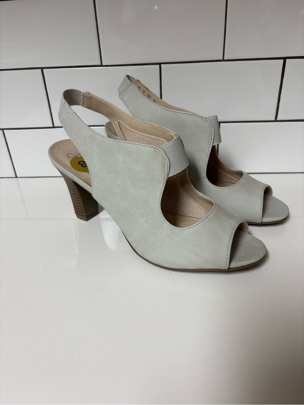 Life Stride Light Gray Open-Toe Slingback Heels